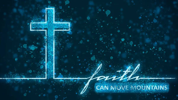 Cross and faith can move mountains text in thin lines style. Background from particles — Φωτογραφία Αρχείου
