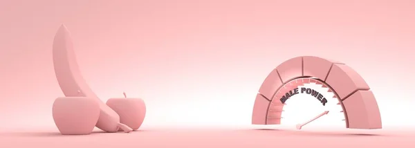 Messgerät für sexuelles Verlangen mit Pfeil und Skala. Früchteset. 3D Render — Stockfoto