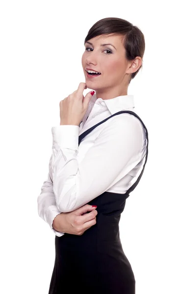 Giovane donna d'affari fiduciosa isolata su bianco — Foto Stock