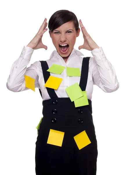 Woman stressed with too many tasks — Stock Photo, Image