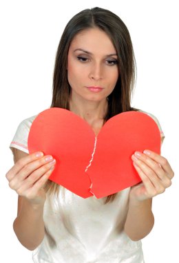 Kız kalbi kırık beyaz izole kavramı ile