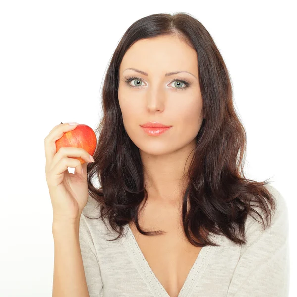 Attraktiv ung kvinna med äpple — Stockfoto