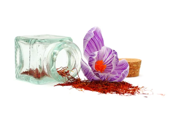 Safran baharat ve Çiğdem çiçek — Stok fotoğraf