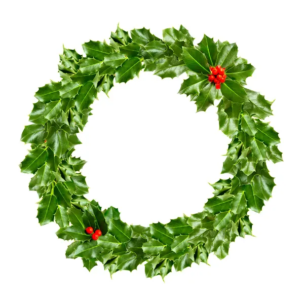 Christmas Krans av holly - gröna blad isolerade — Stockfoto