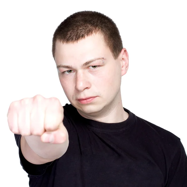 Young man with fist - an attitude, fine art portrait — Stock Photo, Image