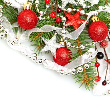 xmas ağacı, Gümüş Yıldız, kırmızı süslemeli Noel arka plan