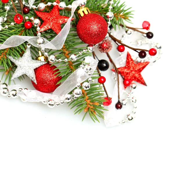 Christmas background with red Xmas decoration on white — Stock Photo, Image