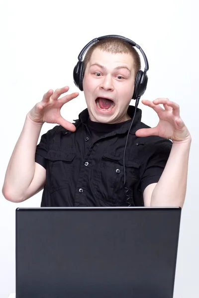 Man with laptop - fun — Stock Photo, Image