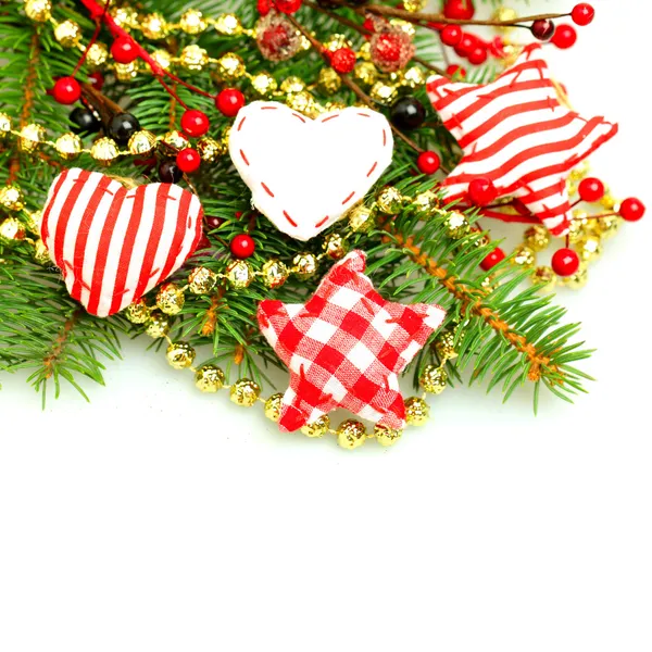 Jul dekorationer gränsen isolerad på vit bakgrund, xmas — Stockfoto