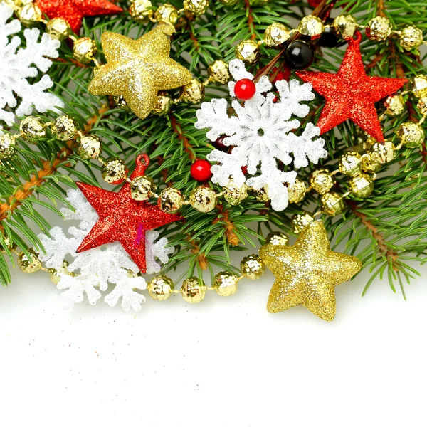 Christmas decor border closeup on white background — Stock Photo, Image