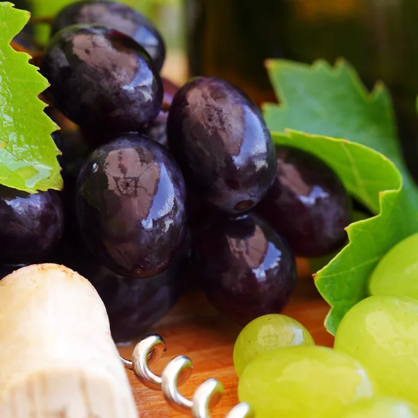 Grape and vine leaves, wine background — Stock Photo, Image