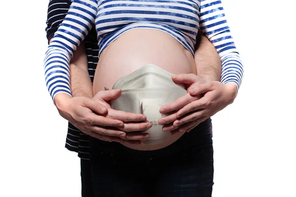 Pregnancy Woman Medical Mask Belly Protection Epidemic Covid Prevention Concept — Stock Photo, Image