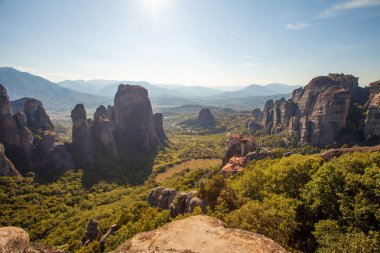 Summer day sky, rocks and monastery in Meteora Kalambaka Greece
