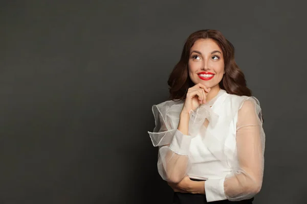 Beautiful Optimistic Woman Fashion Model Cute Toothy Smile Looking Standing — ストック写真