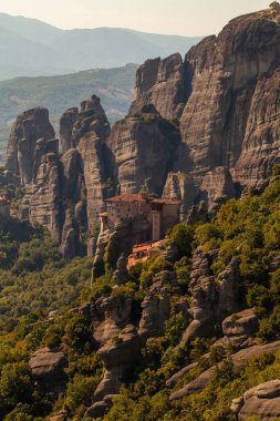 Rocks with christian orthodox monasteries in Meteora valley near Kalambaka, Thessaly, Greece