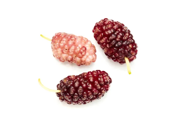 Mulberries Top View Black Berries White Background — Stock Photo, Image