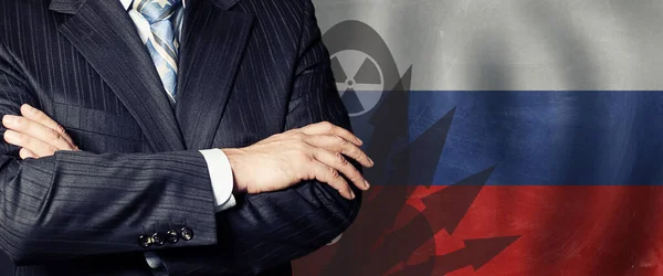 Политическое Ядерное Оружие Против Флага Российской Федерации — стоковое фото