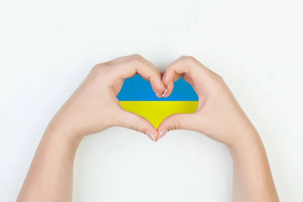 Heart Flag Ukraine Female Hands White Background — Stock Photo, Image