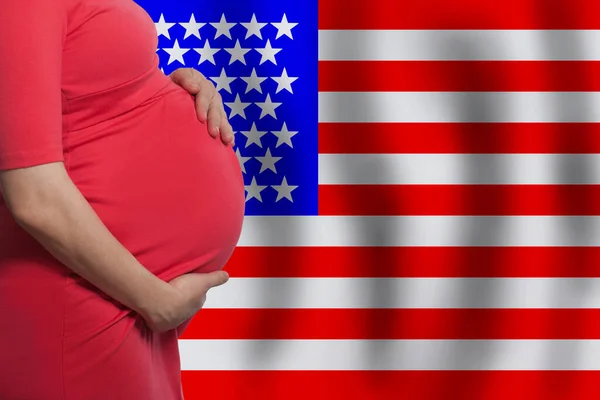 American Pregnant Woman Belly Usa Flag Background — Stock Photo, Image