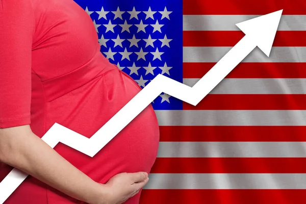 American Pregnant Woman Flag Usa Background Birth Rate — Zdjęcie stockowe