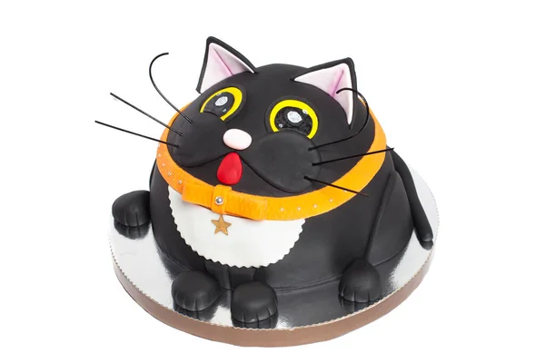 Fantasy Animal Black Cat Cake Halloween Party Kids Birthday Isolated — Stock Photo, Image