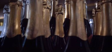 Champagne production in traditional way in a wine cellar