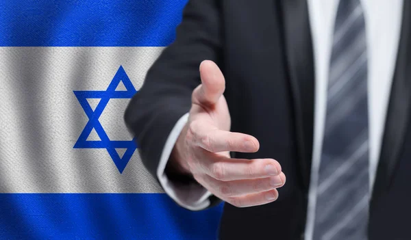 Israel Business Politics Cooperation Travel Concept Hand Flag Israel Background — Zdjęcie stockowe