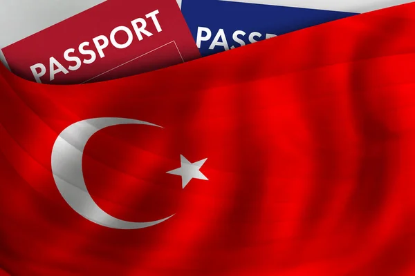 Turkish Flag Background Passport Turkey Citizenship Official Legal Immigration Visa — Fotografie, imagine de stoc