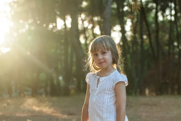 Sevimli Küçük Kız Güneşli Bir Yaz Gününde Gün Işığında Eğleniyor — Stok fotoğraf