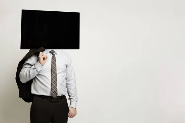 男性与电视的结合体 而不是白色背景的头部 — 图库照片