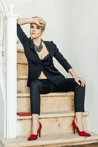 Style Mode Portrait Studio Pleine Longueur Elégante Femme Mode Manque — Photo