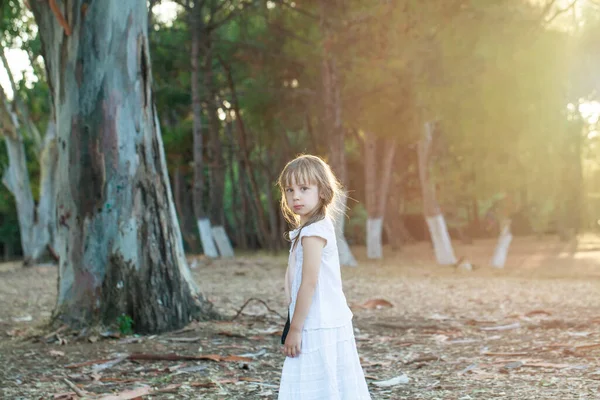 Retrato Una Niña Bonita Años Vestido Blanco Luz Natural —  Fotos de Stock