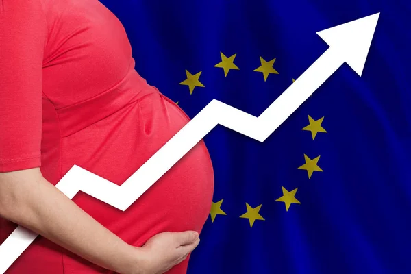 Pregnant Woman Flag European Union Background Birth Rate — Fotografia de Stock