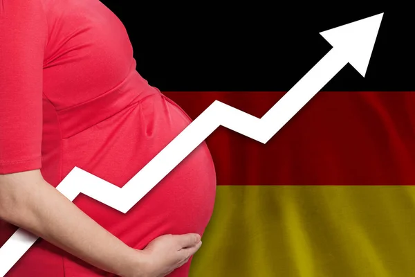 Немецкая Беременная Женщина Фоне Флага Германии Рост Рождаемости — стоковое фото