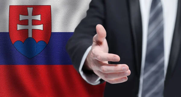 Словацкий Бизнес Политика Сотрудничество Туристическая Концепция Рука Флаге Словакии — стоковое фото