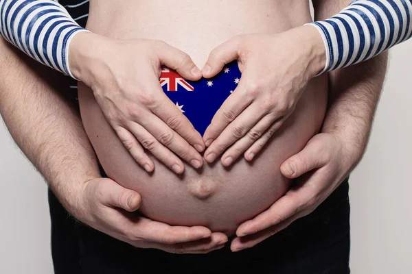 Australian Family Concept Man Embracing Pregnant Woman Belly Heart Australian —  Fotos de Stock