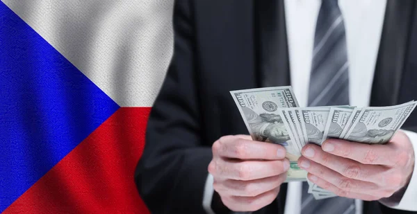 Hands Holding Dollar Money Flag Czech Republic —  Fotos de Stock