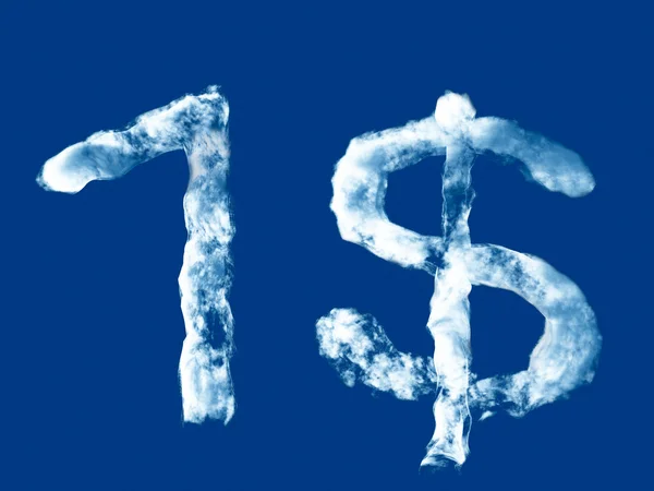 Digit '1' and dollar sign from clouds alphabet — Stock Photo, Image