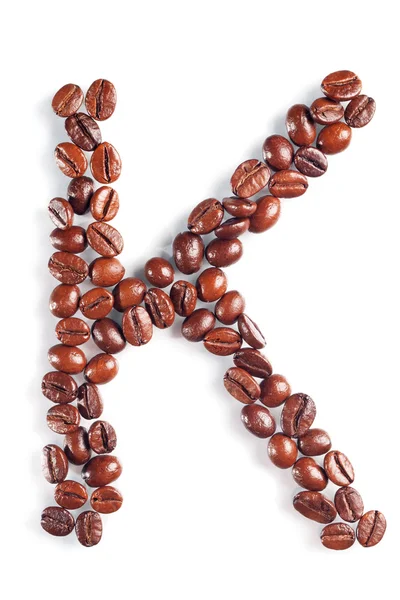 Carta K de grãos de café — Fotografia de Stock