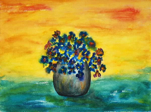 Modré květy, malování — Stock fotografie