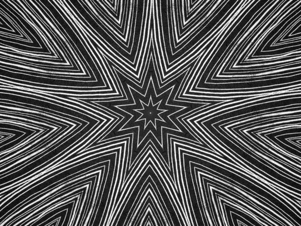 Líneas Texturizadas Formas Estelares Patrón Psicodélico Ilustración Blanco Negro —  Fotos de Stock