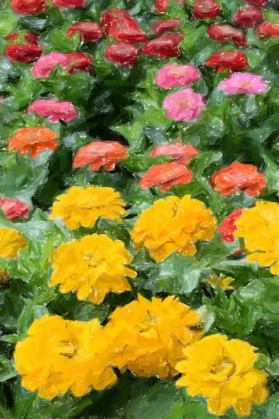 Färgglada Blommande Blommor Grov Färg Stroke Impressionism Stil Illustration Vårens — Stockfoto
