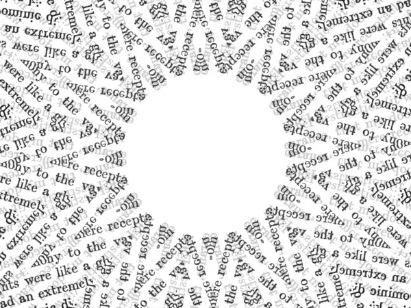 White Circle Surrounded Messy Scrambled Words Abstract Text Typography Background —  Fotos de Stock
