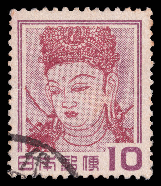 Goddess Kannon Vintage Illustration Postmarked Postage Stamp Printed Japan Circa Stock Image