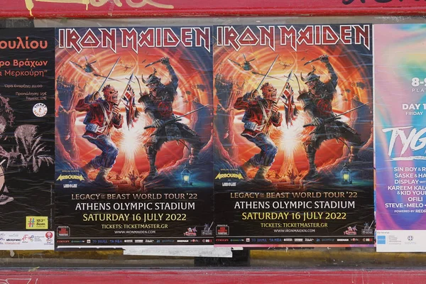 Athens Greece July 2022 Iron Maiden Concert Posters Advert Heavy — Stock fotografie