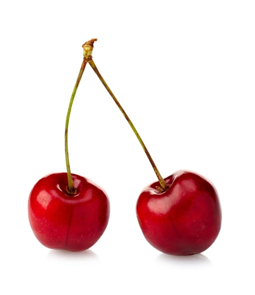 Cerejas maduras vermelhas no fundo branco — Fotografia de Stock