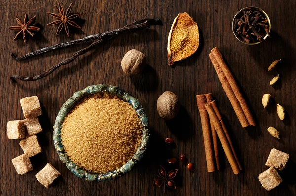 Brown sugar and spices — Stock Photo, Image