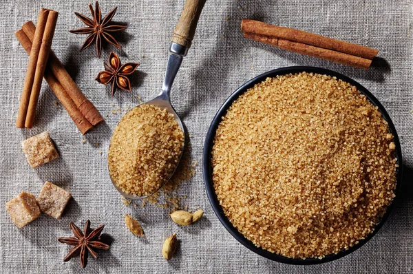 Brown sugar and spices — Stock Photo, Image