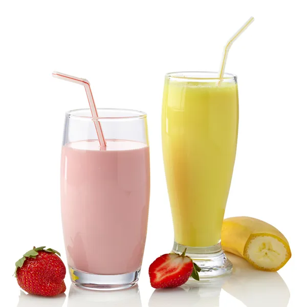 Strawberry and banana milkshakes — Stock Photo, Image