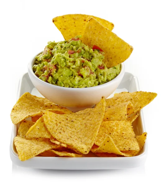 Guacamole dip dan nachos — Stok Foto